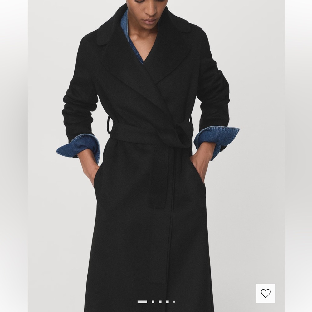 Mango Black Wrap Belted Wool-Blend Coat
